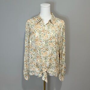 LC Lauren Conrad Floral Button Down Tie Waist Blouse Size M